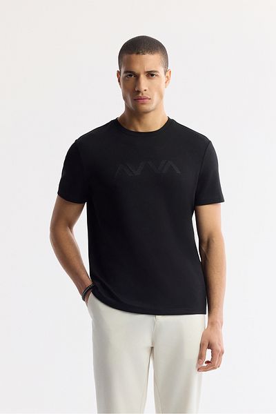 Avva Pánské černé triko s potiskem Crew Neck Interlock A41Y1174