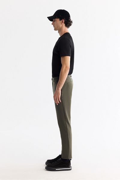 Avva Men's Khaki Wrinkle-Free Quick Dry Elastic Waist Extra Stretchy Technical Fabric Trousers A42Y3065