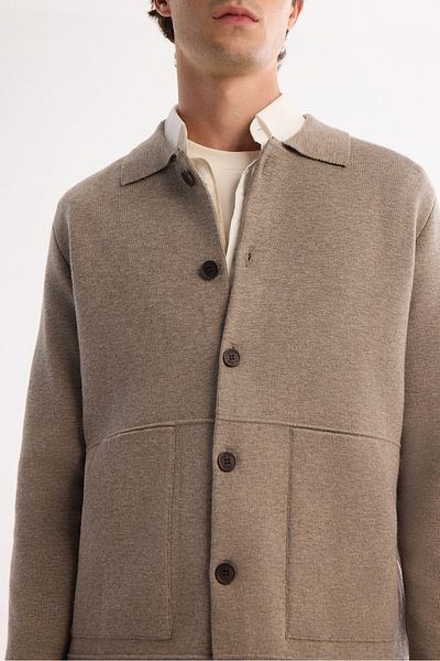 Avva Men's Mink Polo Neck Wool Kangaroo Pocket Knitwear Cardigan A42Y5141