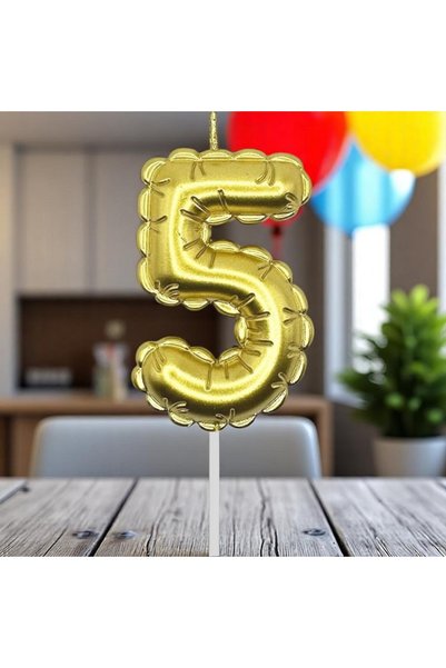 Kuzey GOLD BEŞ 5 NUMARA MUM GOLD FOLYO BALON ŞEKLİNDE PASTA MUMU GOLD PASTA M...