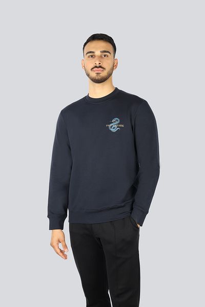 PAUL&SHARK Men's Logo Top Snake Pattern Round Neck Regular Fit Long Sleeve Navy Blue Sweatshirt 25411882 -050