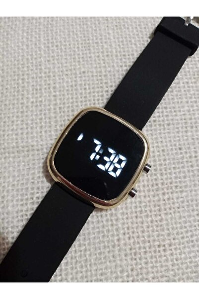 Brality (SİYAH) Silikon Kordonlu- GOLD KASA -Dijital Led Ekran Kadın Genç Kız...