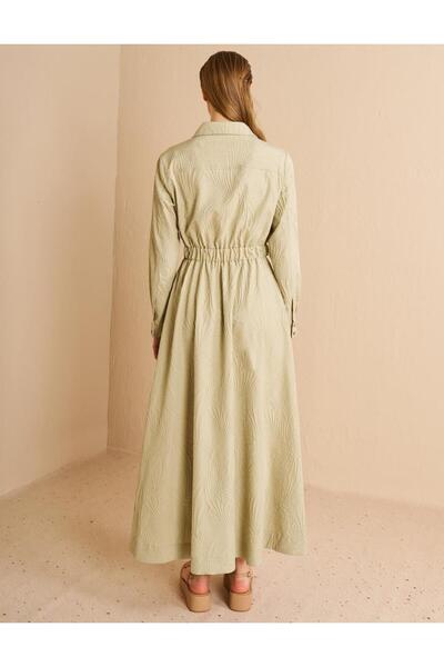 Kayra Gömlek Yaka Maksi Elbise Küf Yeşili
