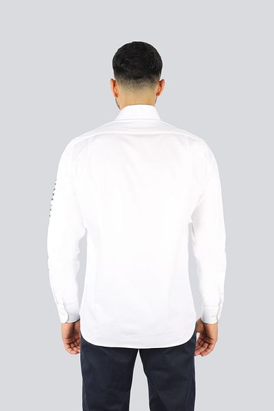 PAUL&SHARK Men's Regular Fit Long Sleeve White Shirt with Logo Print Pattern on Sleeve 25413521 -010