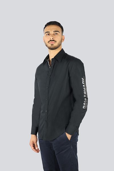 PAUL&SHARK Men's Regular Fit Logo Print Pattern Long Sleeve Black Shirt on the Sleeve 25413505 -011