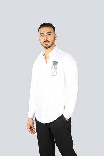 PAUL&SHARK Men's 100% Cotton Regular Fit White Shirt Logo Pattern on Chest Long Sleeve