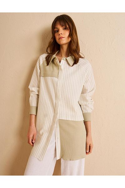 Kayra Mould Green Tunic - Πέτο πουκάμισου, γαρνιρισμένο με ύφασμα