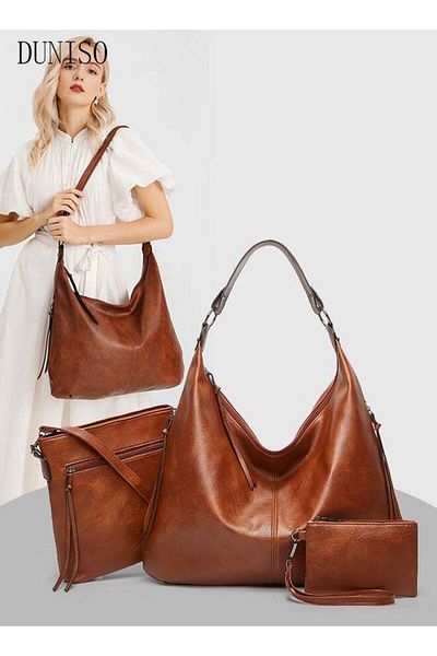 Generic DUNISO 3pcs Women Fashionable Handbag and Satchel Clutch Purse Leather Tote Shoulder Bag Set