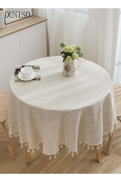 Generic Tassel Cotton Linen Tablecloth Round Table cloth For Dining Room Restaurant Party And Kitchen 120cm