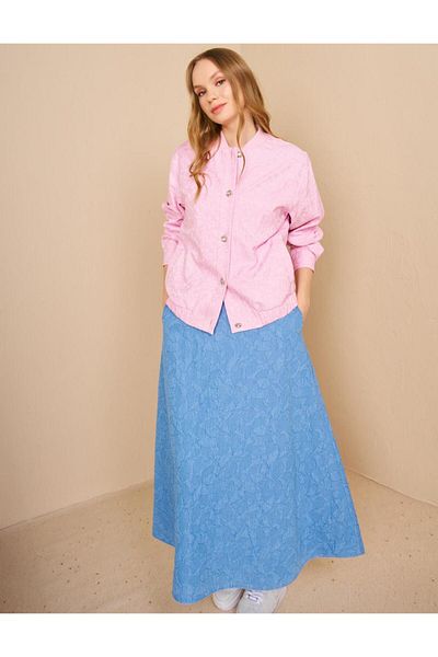 Kayra Κολεγιακό γιακά Ζακάρ Bomber Jacket Candy Pink