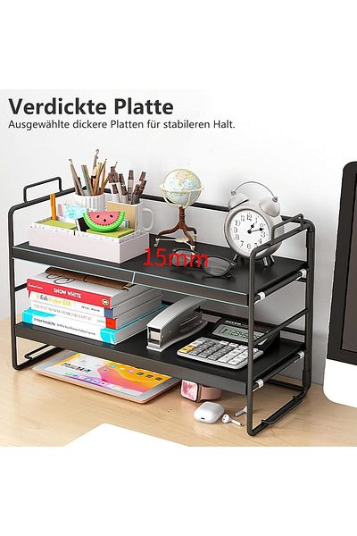 COOYA 2 Tier Desktop Shelves,Rust-Proof,Wood Desktop Shelf,Adjustable Desktop,for Home Office,Black