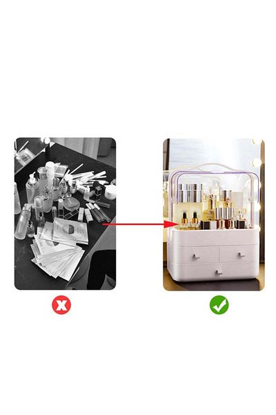 COOYA Makeup Storage Box, With Lid and Drawer, Waterproof and Dustproof, 10.43x7.16x13.66 Inches, White