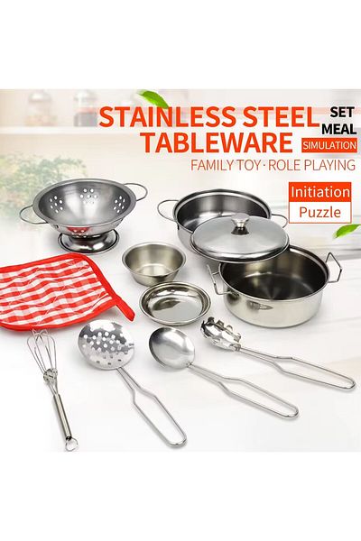 Choice 11pcs Kitchen Pretend Play Accessories Toys With Stainless Steel Cookware Pots And Pans Set,cooking