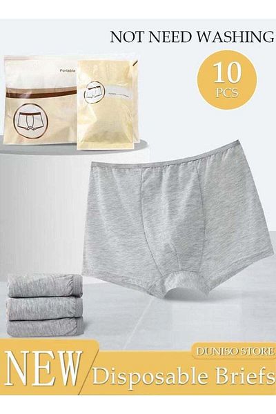 Generic DUNISO 10PCS Men's Disposable Briefs 100% Cotton Disposable Underwear Mid Waist Panties for Business