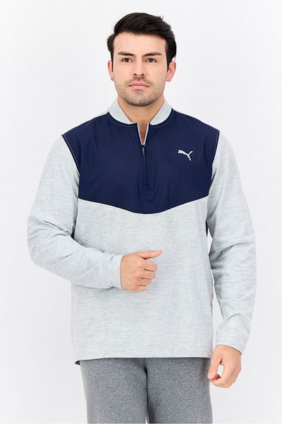 Puma Men Sportswear Fit Outdoor Quarter Zip Sweatshirt, Grey/navy