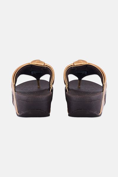 Fitflop صندل لولو نسائي من الجلد المعدني بعقدة مبطنة ومقدمة مفتوحة، برونزي