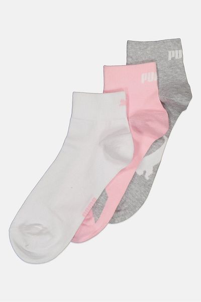 Puma Women 3 Pair Brand Logo Quarter Socks, Pink/grey/white