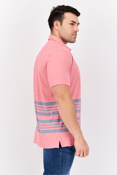 Nautica Men Regular Fit Embroidered Logo Short Sleeves Casual Short, Pink/grey