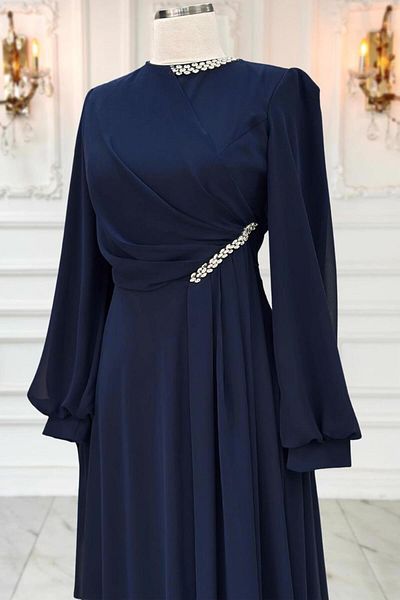 TRENDTESETTÜR Women's Navy Blue Chiffon Evening Dress t 9163