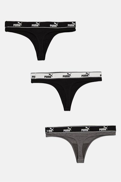 Puma Women 3 Piece Brand Logo Panties, Black/Grey/White