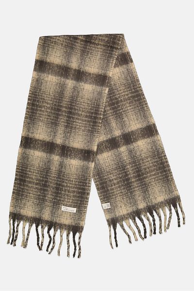 VINTAGE HAVANA Women Checkered Scarves 202 X 37 Cm, Charcoal/beige