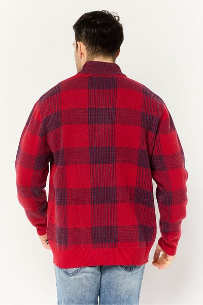 Nautica Men Mock Neck Long Sleeves Plaid Sweater, Navy/red