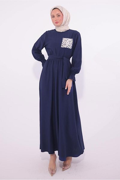 TRENDTESETTÜR Γυναικείο φόρεμα Navy Blue Belted T 7574