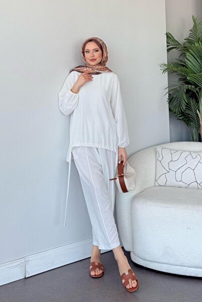 Hazamoda بدلة شالوار باللون الأبيض