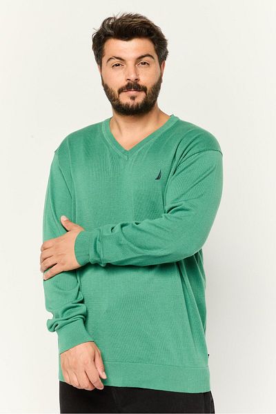 Nautica Men V-neck Solid Long Sleeves Sweater, Green