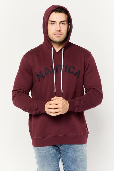 Nautica Men Hooded Embroidered Long Sleeves Sweatshirt, Maroon