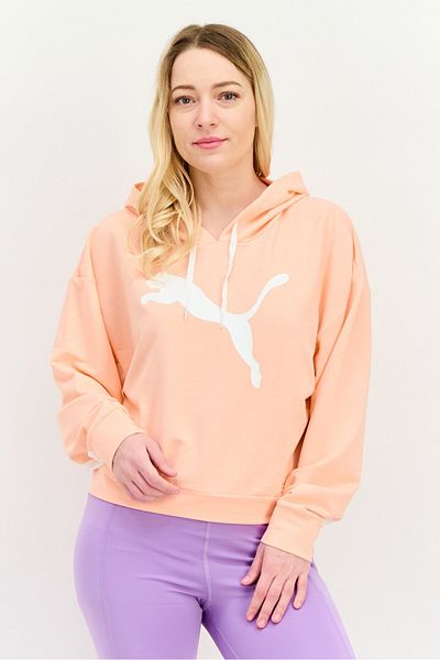 Puma Women Relaxed Fit Brand Logo Long Sleeves Outdoor Crop Sweatshirt, Peach