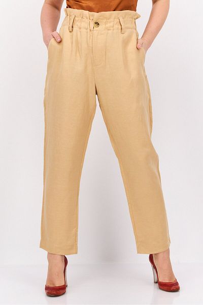 Scotch & Soda Women Regular Fit Textured Belted Straight Leg Pants, Tan