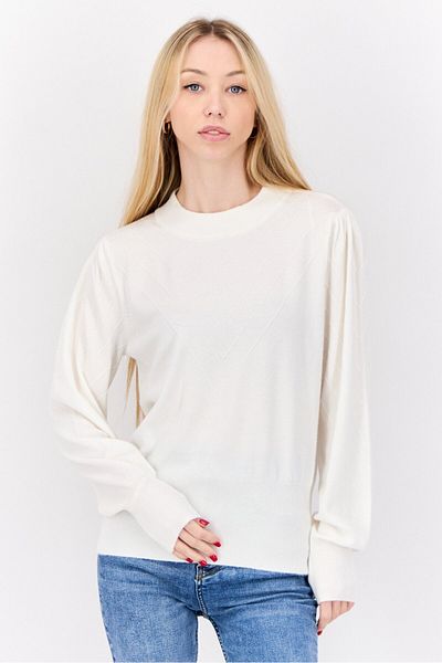 Madison + Hudson Women Mock Neck Textured Sweater, Off-white