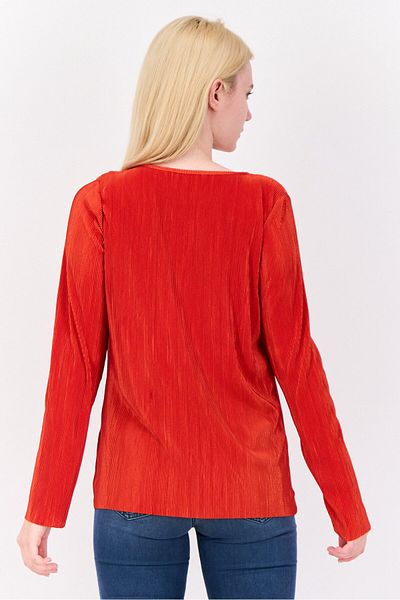 CYRUS Women Keyhole Neck Stripe Long Sleeve Blouse, Orange