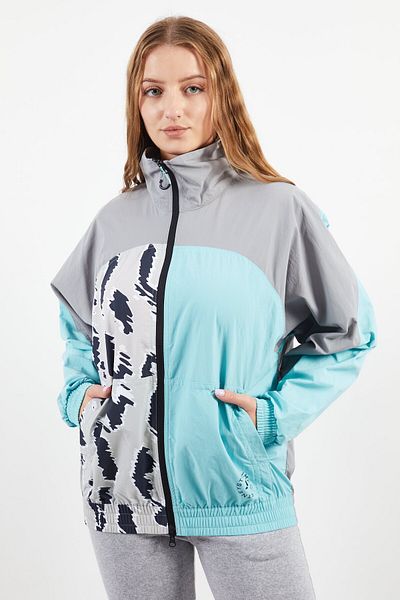 adidas Women Sportswear Fit Animal Print Track Jacket, Light Grey/turquoise