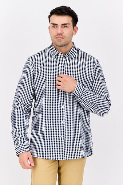 Peter Werth Men Regular Fit Gingham Pattren Long Sleeve Casual Shirts, Navy/white