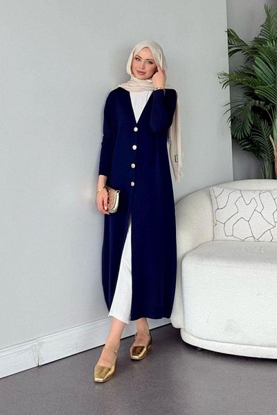 Şulemoda Giyim Cardigan lung și rece bleumarin