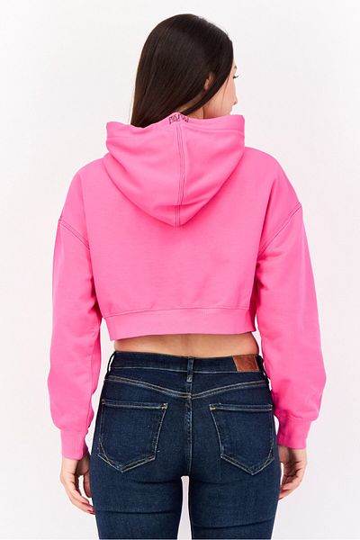 Esprit Women Graphic Print Long Sleeve Cropped Hoodie, Pink