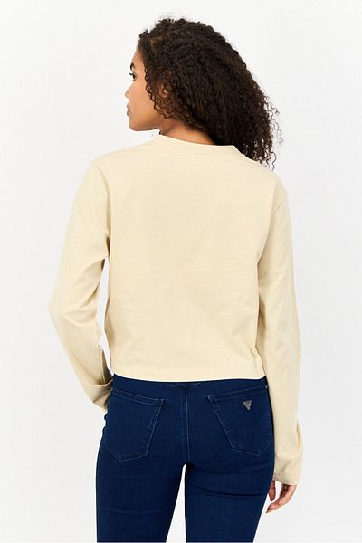 Esprit Women Crew Neck Long Sleeve Brand Logo Top, Beige