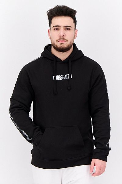 Crosshatch Men Hooded Brand Logo Long Sleeves Sweatshirt, Black