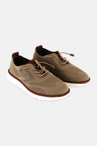 Algspar Men Brand Logo Lace Up Sports Shoes, Dark Beige