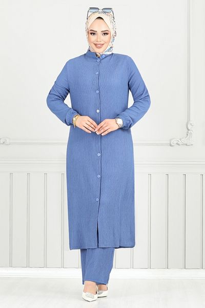 ModaMerve Hijab Suit with Elastic Cuffs 404Dvl897-M Indigo