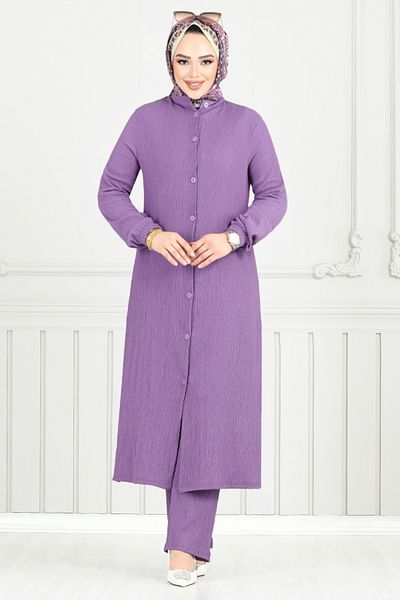 ModaMerve Hijab Suit with Elastic Cuffs 404Dvl897-M Lilac