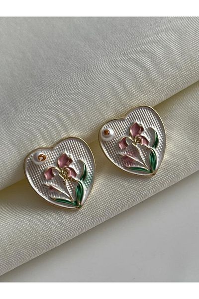 Nilsu Jewellery Accessory خمر مع أقراط اللؤلؤ الوردي زهرة مفصلة للنساء