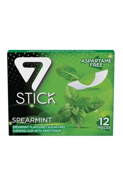7 STICK Yeşil Nane Aromalı Şekersiz Sakız 33 gr X 12'li Paket