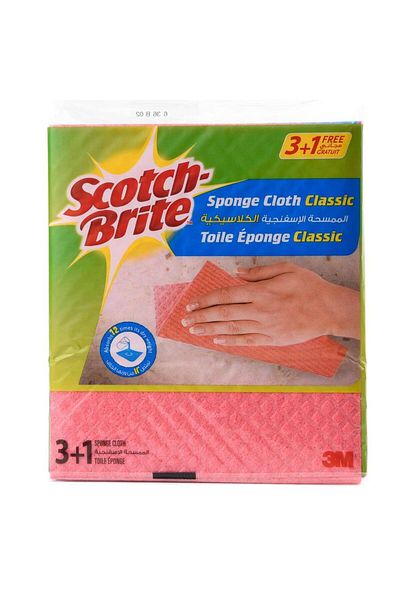 3M Scotch-Brite Classic Pink Sponge Cloth 3 + 1 Pack (4 pcs)