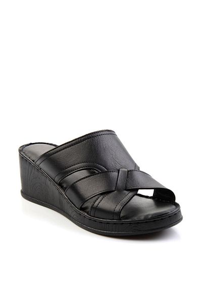 Bambi Black Leather Women's Slippers K 04552002103