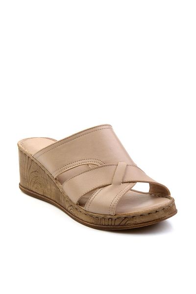 Bambi Beige Leather Women's Slippers K 04552002103