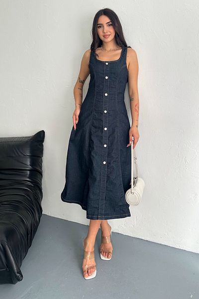 FEMELLE Rochie de damă bleumarin cu nasturi din denim