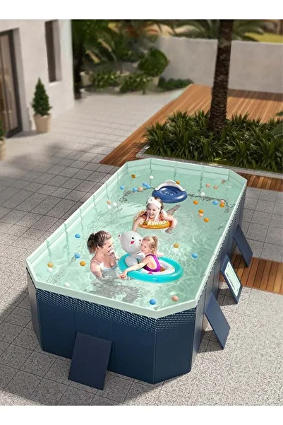 COOYA 2.6m foldable non-inflatable swimming pool,triangular support,double drain,for family use,blue